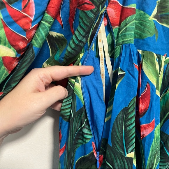 Farm Rio Dream Garden Tropical Puff Sleeve Beaded Tiered Midi Dress Small - Picture 9 of 13